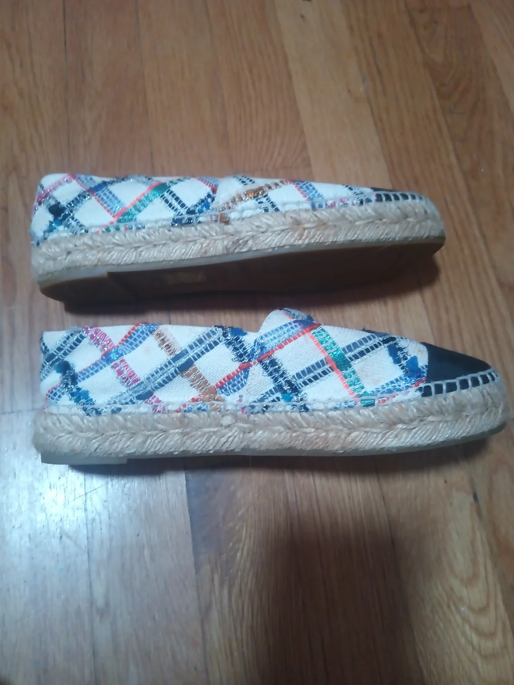 CHANEL Multicolor Tweed Espadrilles with Black Cap Toe